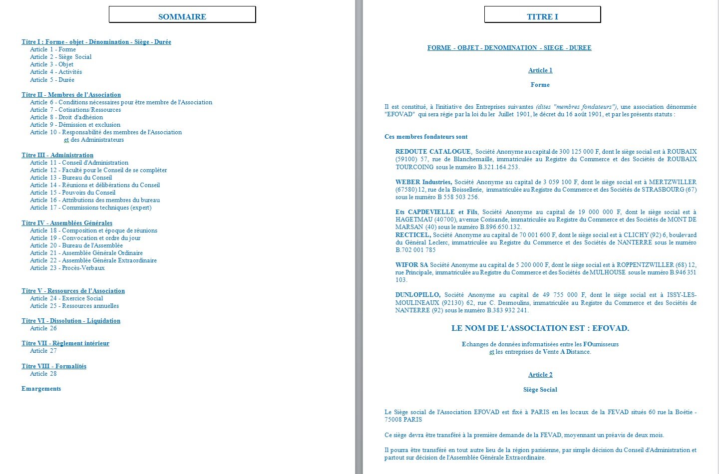 Les Statuts Efovad fr Les Statuts Efovad fr